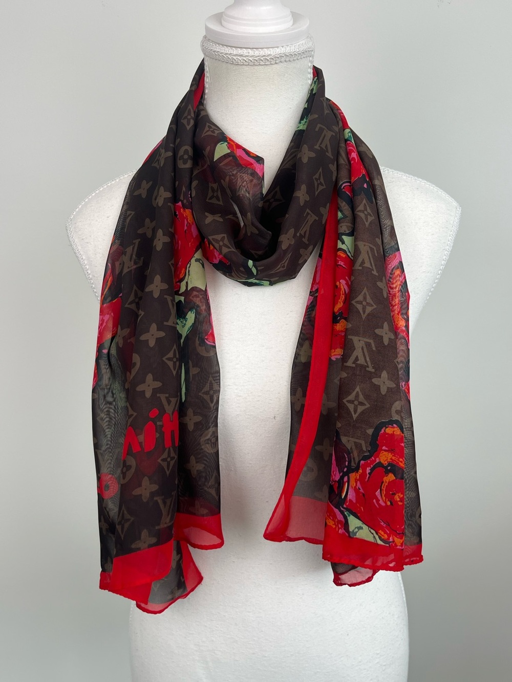 Louis Vuitton x Stephen Sprouse monogram roses print scarf.